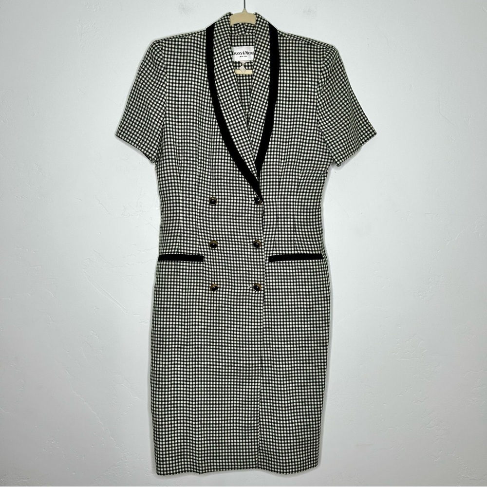 Vintage Green Cream Gingham Blazer Dress Double Breasted Size 10/12 Fall Office